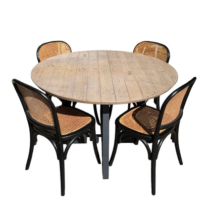Cox & Cox Reclaimed Wood Dining Table & 4 Cane Bistro Chairs Set