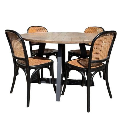 Cox & Cox Reclaimed Wood Dining Table & 4 Cane Bistro Chairs Set