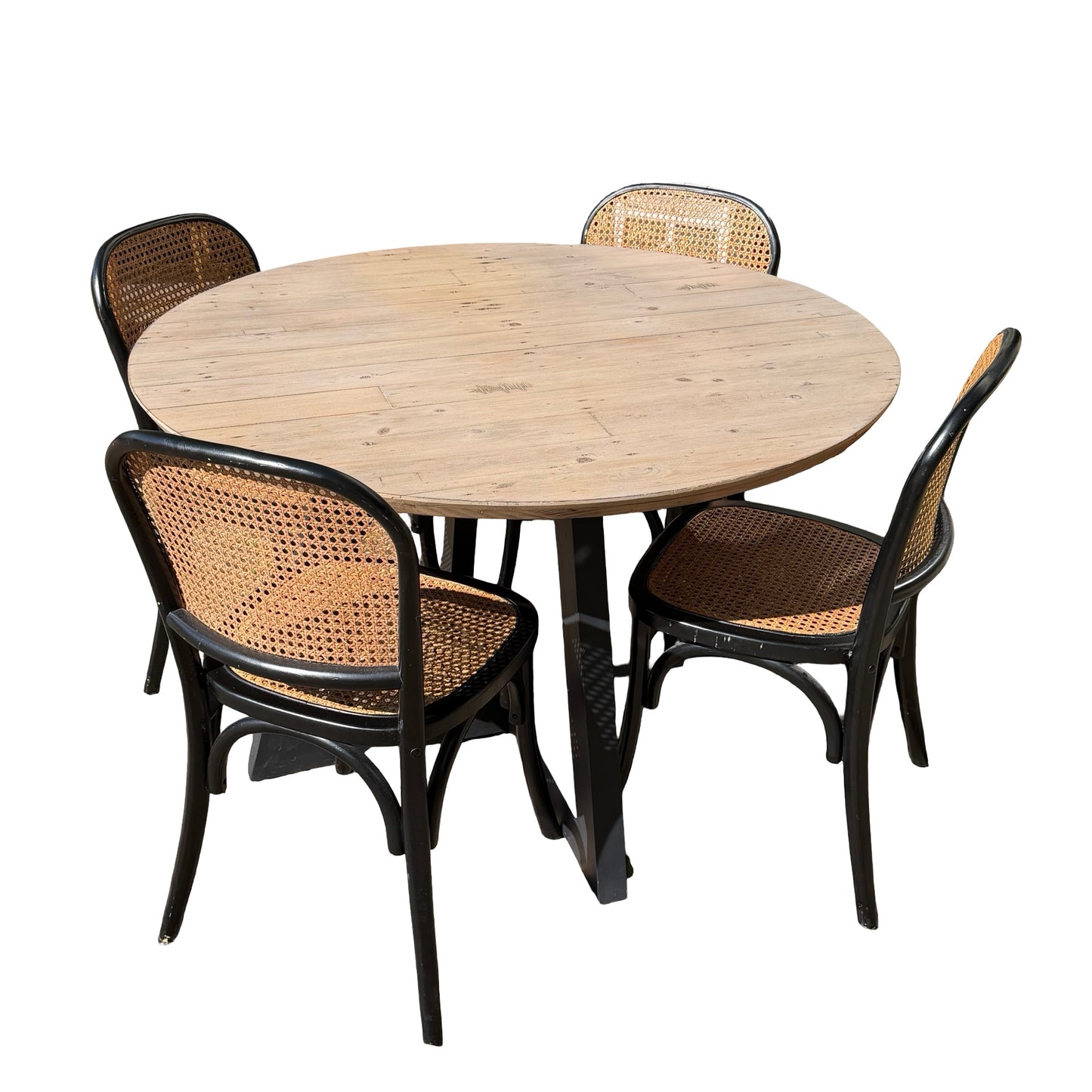 Cox & Cox Reclaimed Wood Dining Table & 4 Cane Bistro Chairs Set