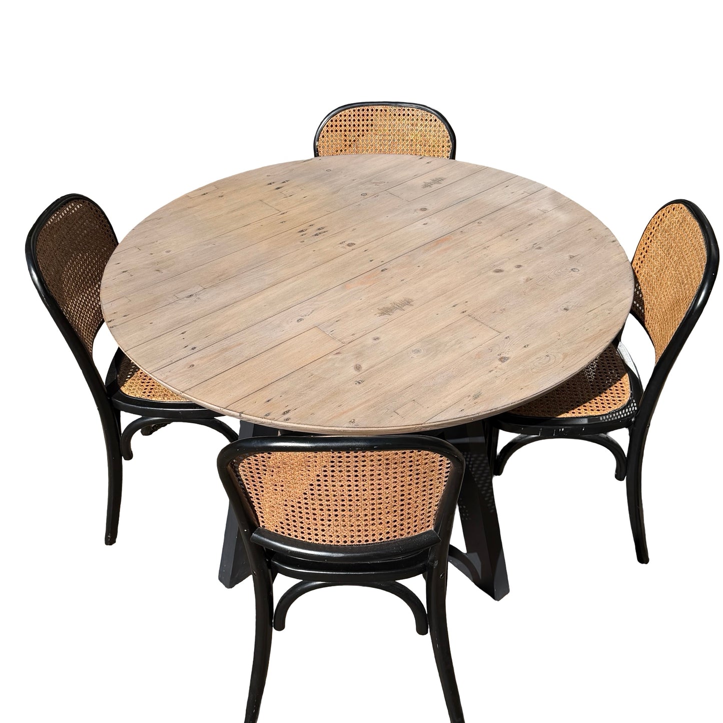 Cox & Cox Reclaimed Wood Dining Table & 4 Cane Bistro Chairs Set