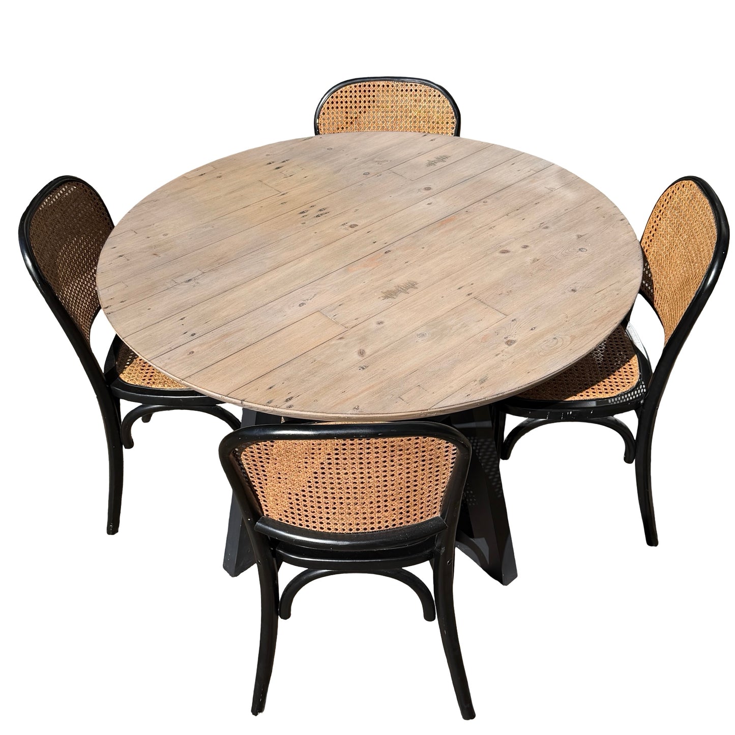 Cox & Cox Reclaimed Wood Dining Table & 4 Cane Bistro Chairs Set