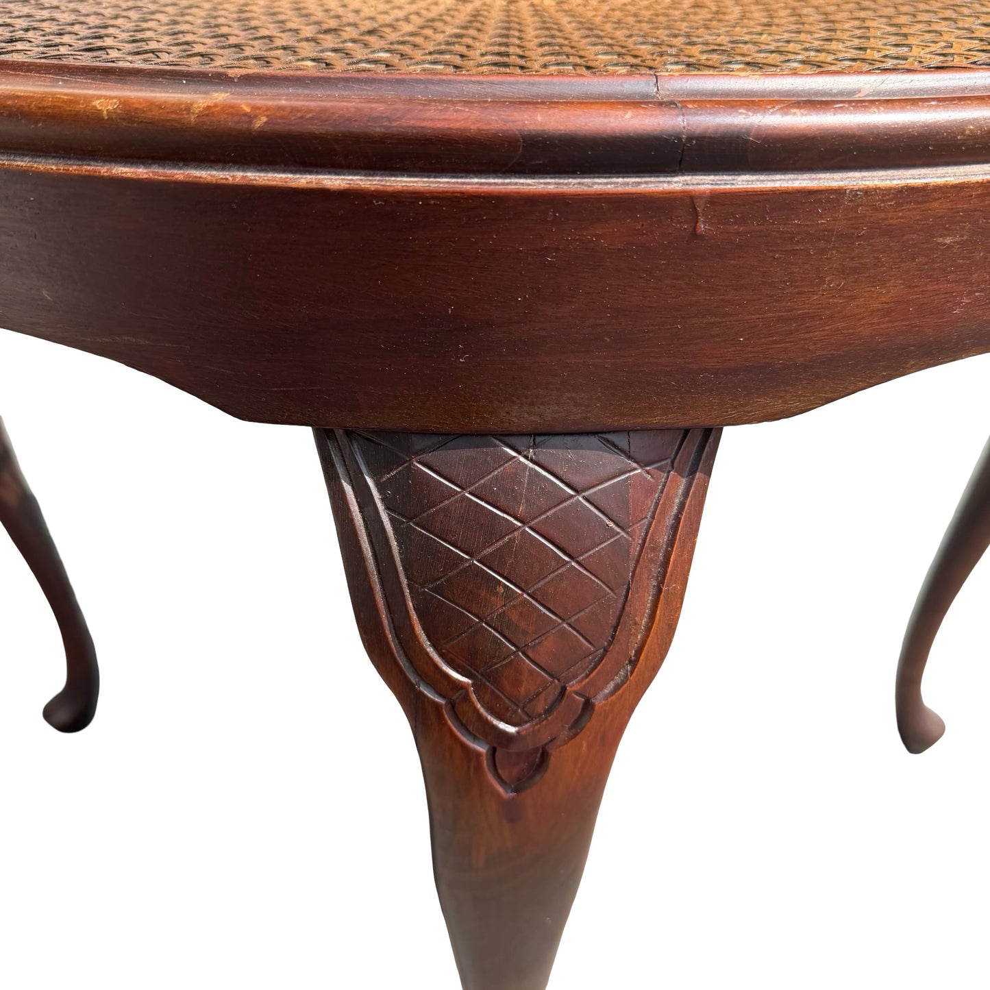 Vintage Queen Anne Style Rattan Coffee Table With Glass Top 77cm