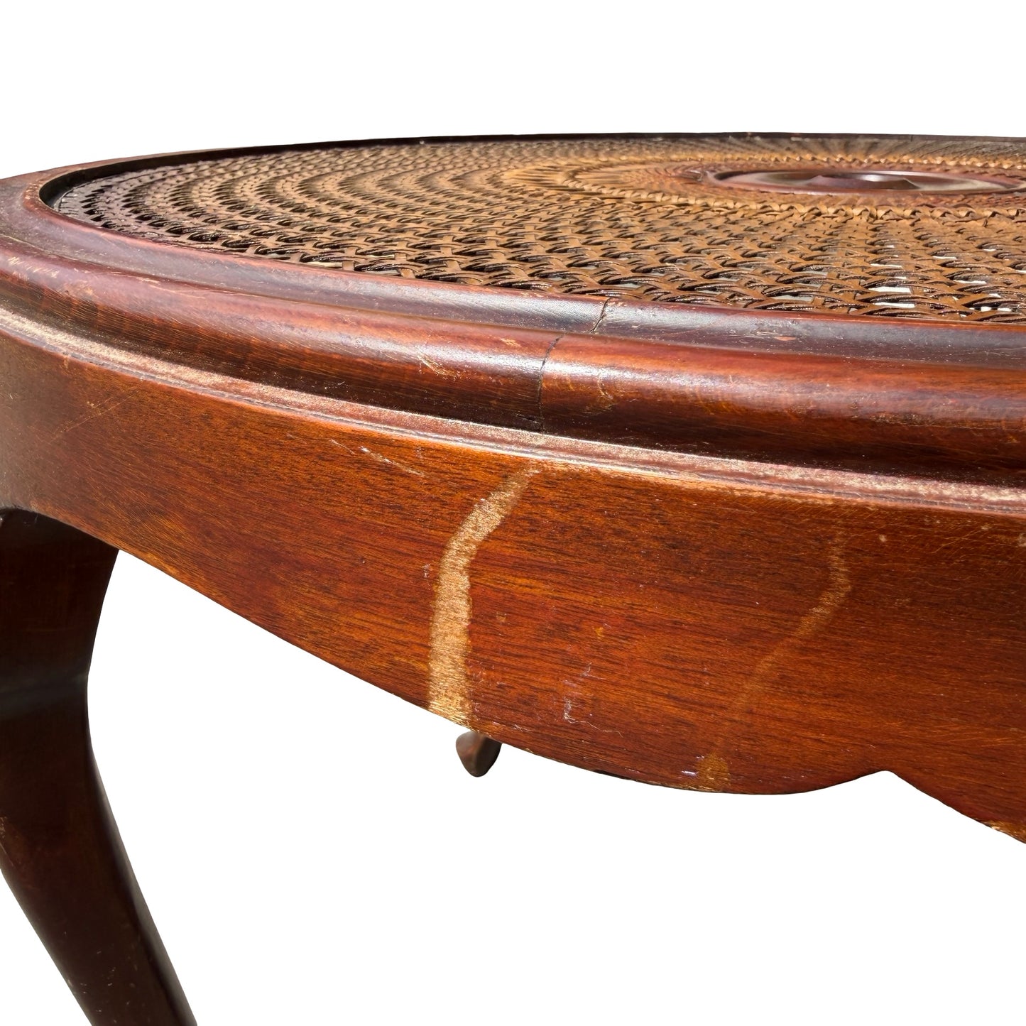 Vintage Queen Anne Style Rattan Coffee Table With Glass Top 77cm