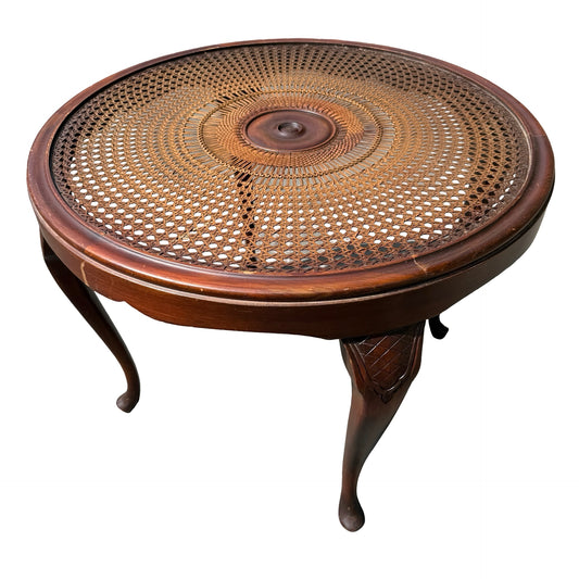 Vintage Queen Anne Style Rattan Coffee Table With Glass Top 77cm