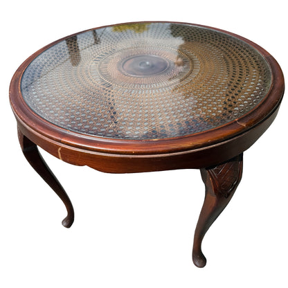 Vintage Queen Anne Style Rattan Coffee Table With Glass Top 77cm