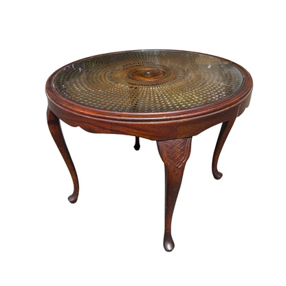 Vintage Queen Anne Style Rattan Coffee Table With Glass Top 77cm