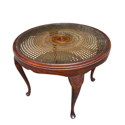Vintage Queen Anne Style Rattan Coffee Table With Glass Top 77cm
