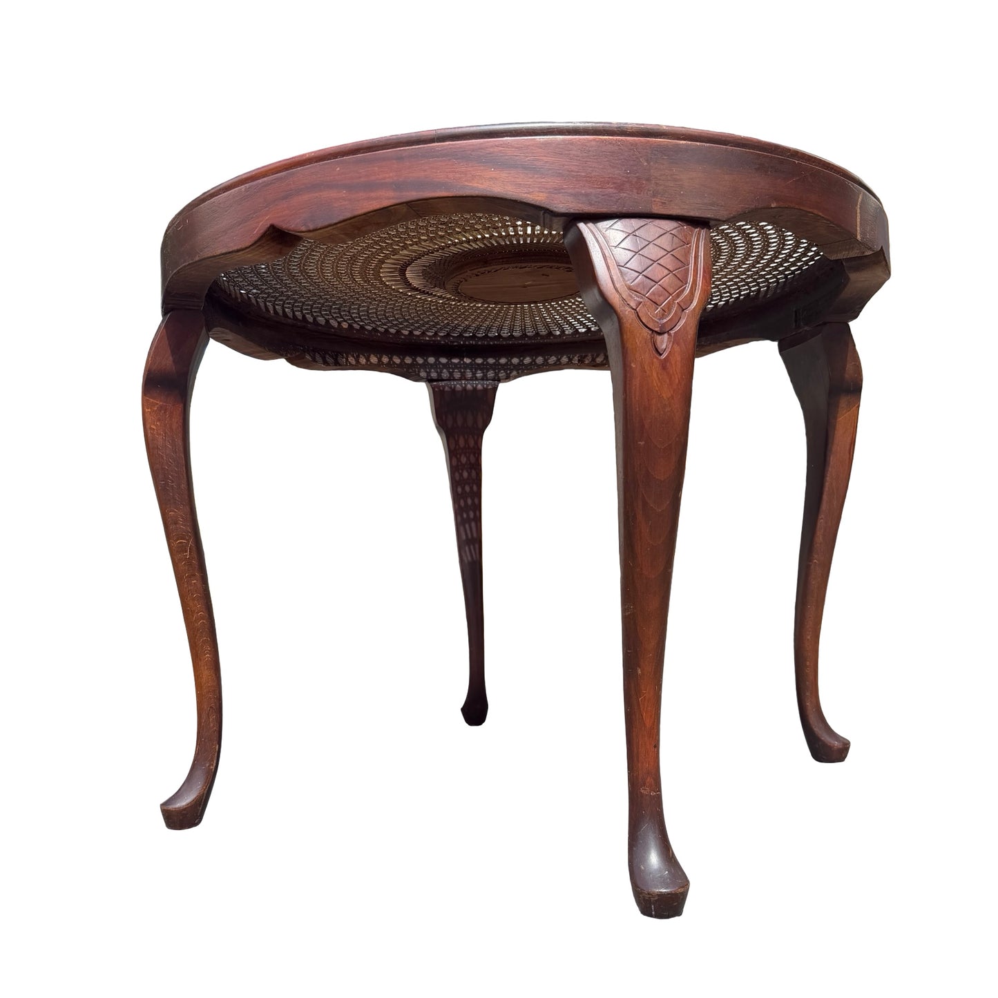Vintage Queen Anne Style Rattan Coffee Table With Glass Top 77cm