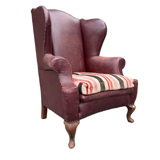 Vintage Oxblood Leather Wingback Armchair - Retro Club Chair
