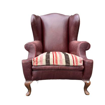 Vintage Oxblood Leather Wingback Armchair - Retro Club Chair
