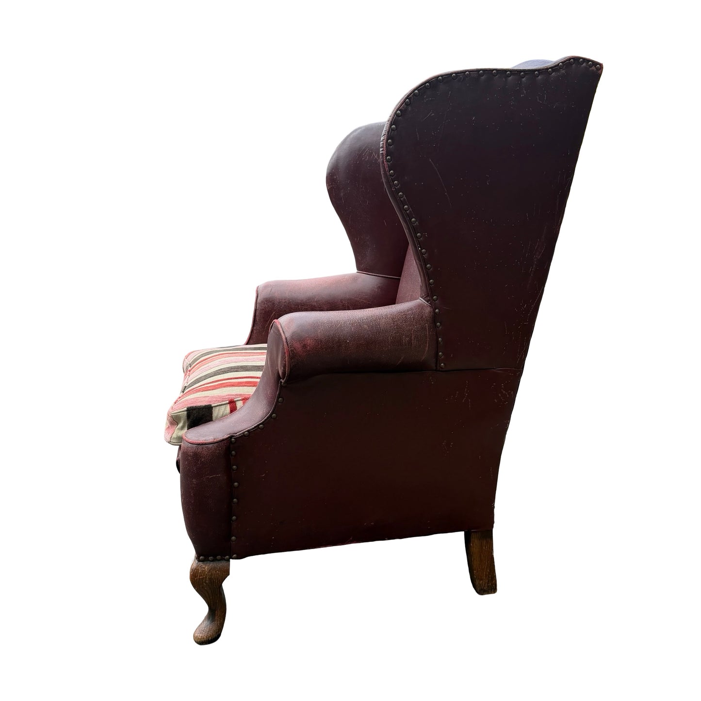 Vintage Oxblood Leather Wingback Armchair - Retro Club Chair