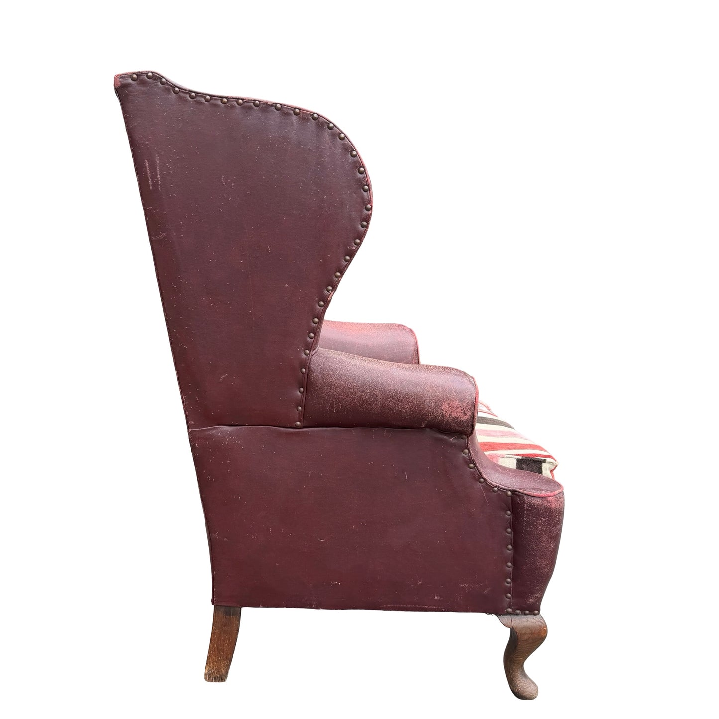 Vintage Oxblood Leather Wingback Armchair - Retro Club Chair