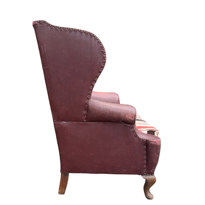 Vintage Oxblood Leather Wingback Armchair - Retro Club Chair