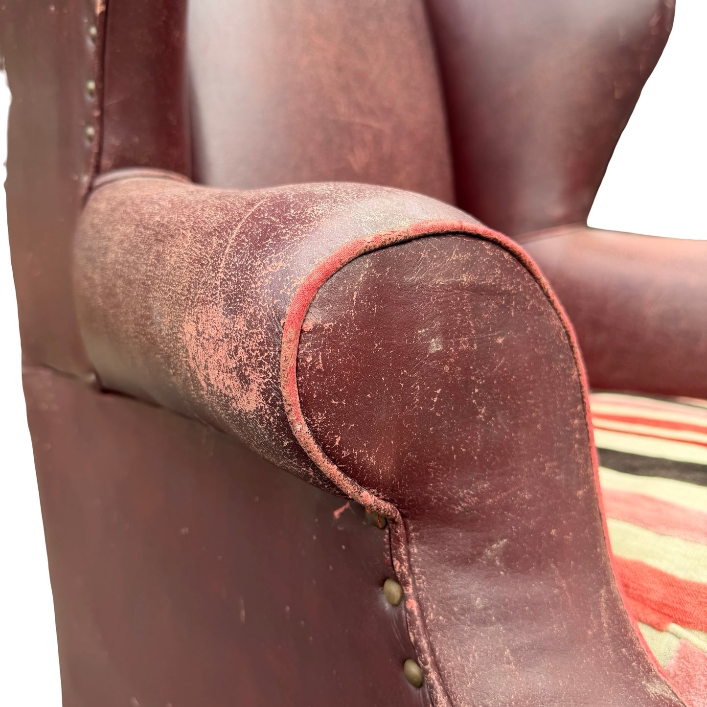 Vintage Oxblood Leather Wingback Armchair - Retro Club Chair