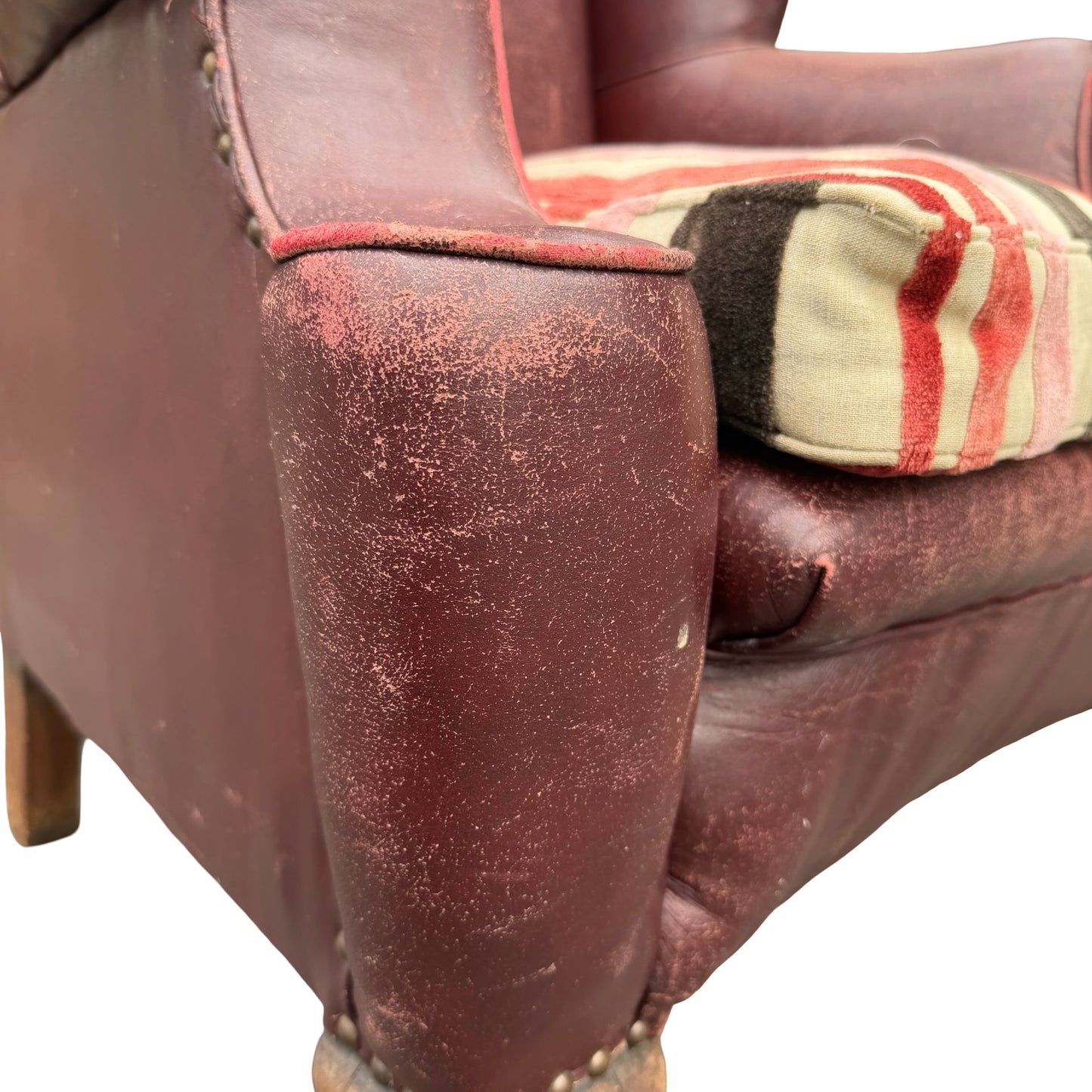 Vintage Oxblood Leather Wingback Armchair - Retro Club Chair