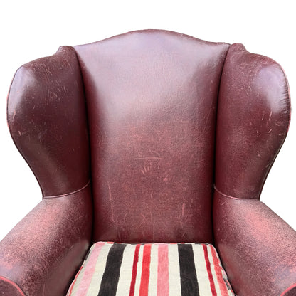 Vintage Oxblood Leather Wingback Armchair - Retro Club Chair