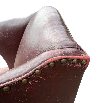Vintage Oxblood Leather Wingback Armchair - Retro Club Chair
