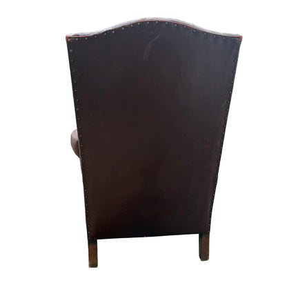 Vintage Oxblood Leather Wingback Armchair - Retro Club Chair