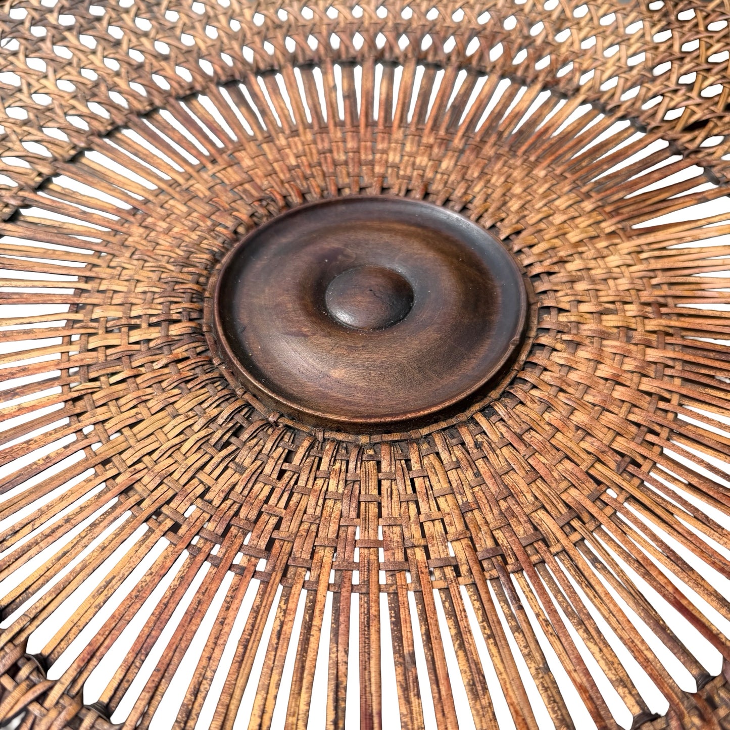 Vintage Queen Anne Rattan Coffee Table - Glass Top Tiered Table 86cm