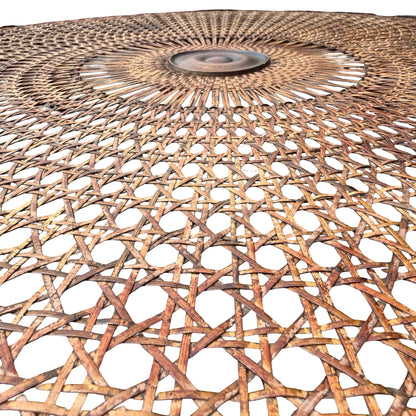 Vintage Queen Anne Rattan Coffee Table - Glass Top Tiered Table 86cm