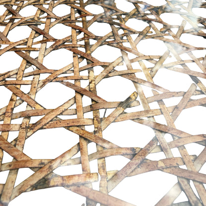 Vintage Queen Anne Rattan Coffee Table - Glass Top Tiered Table 86cm