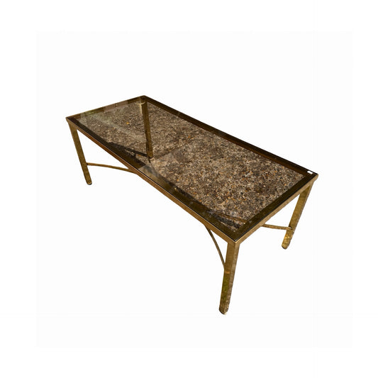 1970s Hollywood Regency Brass & Smoked Glass Coffee Table 107cm