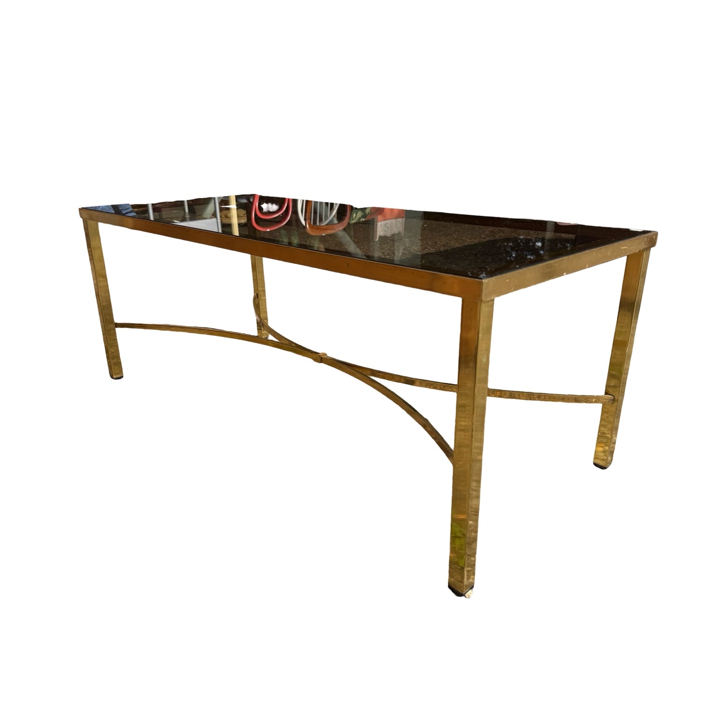1970s Hollywood Regency Brass & Smoked Glass Coffee Table 107cm