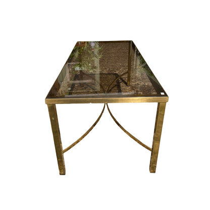 1970s Hollywood Regency Brass & Smoked Glass Coffee Table 107cm