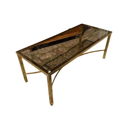 1970s Hollywood Regency Brass & Smoked Glass Coffee Table 107cm
