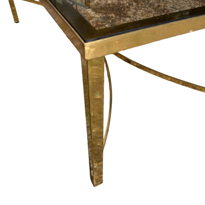 1970s Hollywood Regency Brass & Smoked Glass Coffee Table 107cm