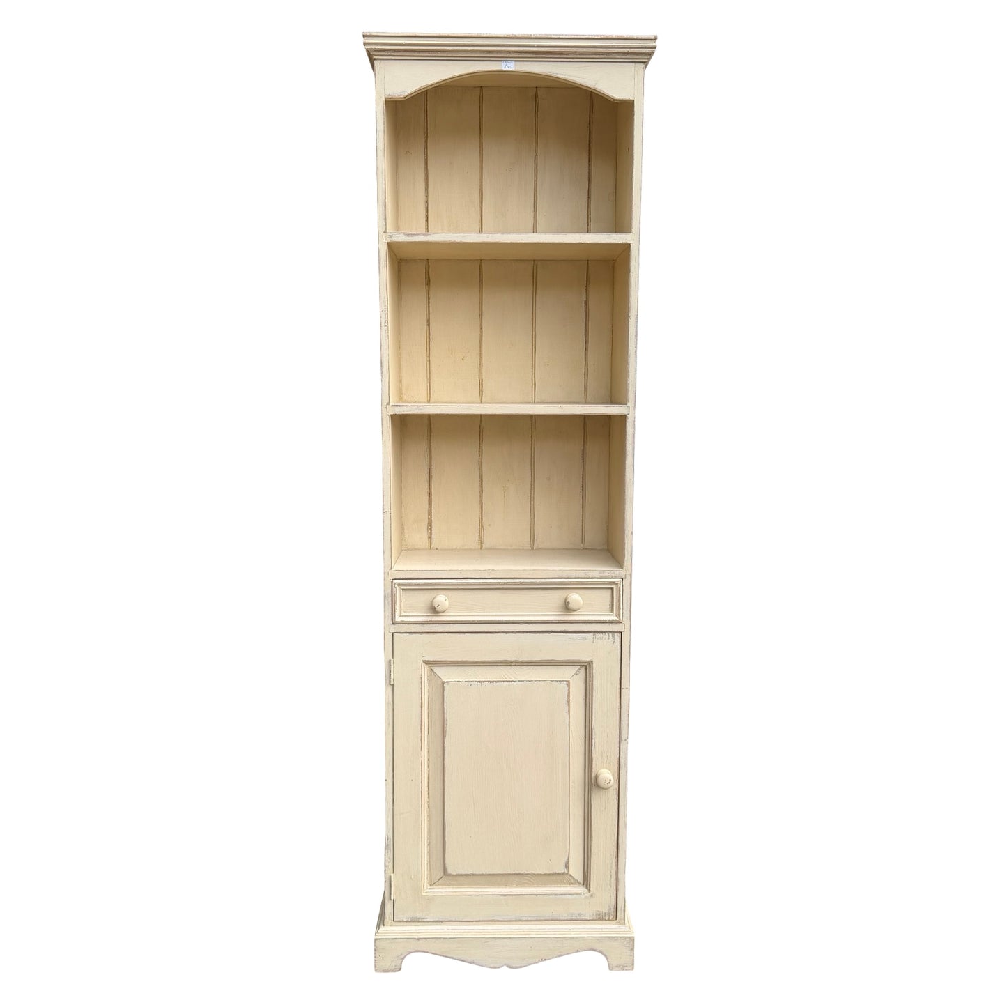 Slim Distressed Painted Pine Bookcase - Country Dresser Cabinet 181cm
