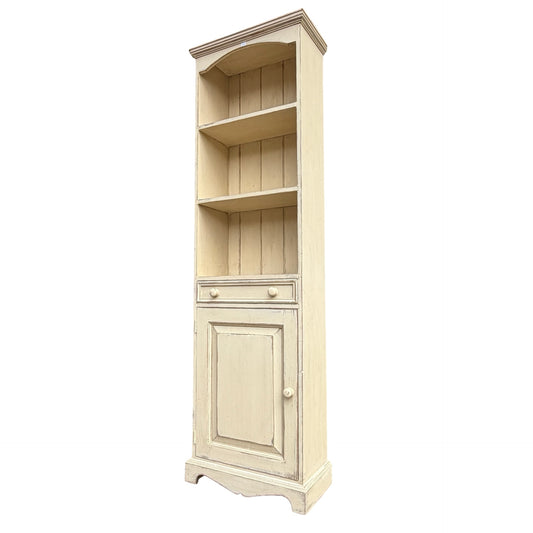 Slim Distressed Painted Pine Bookcase - Country Dresser Cabinet 181cm