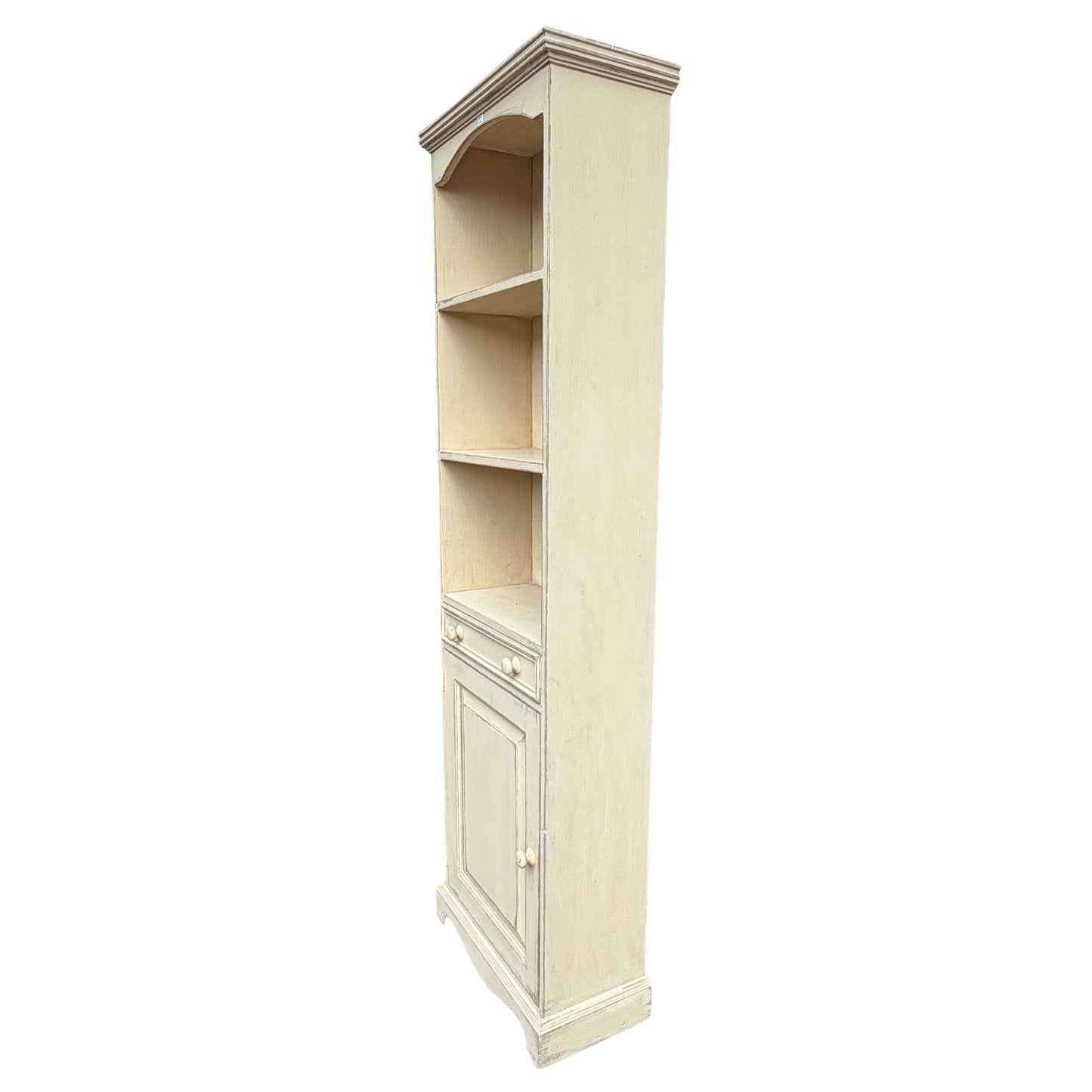 Slim Distressed Painted Pine Bookcase - Country Dresser Cabinet 181cm