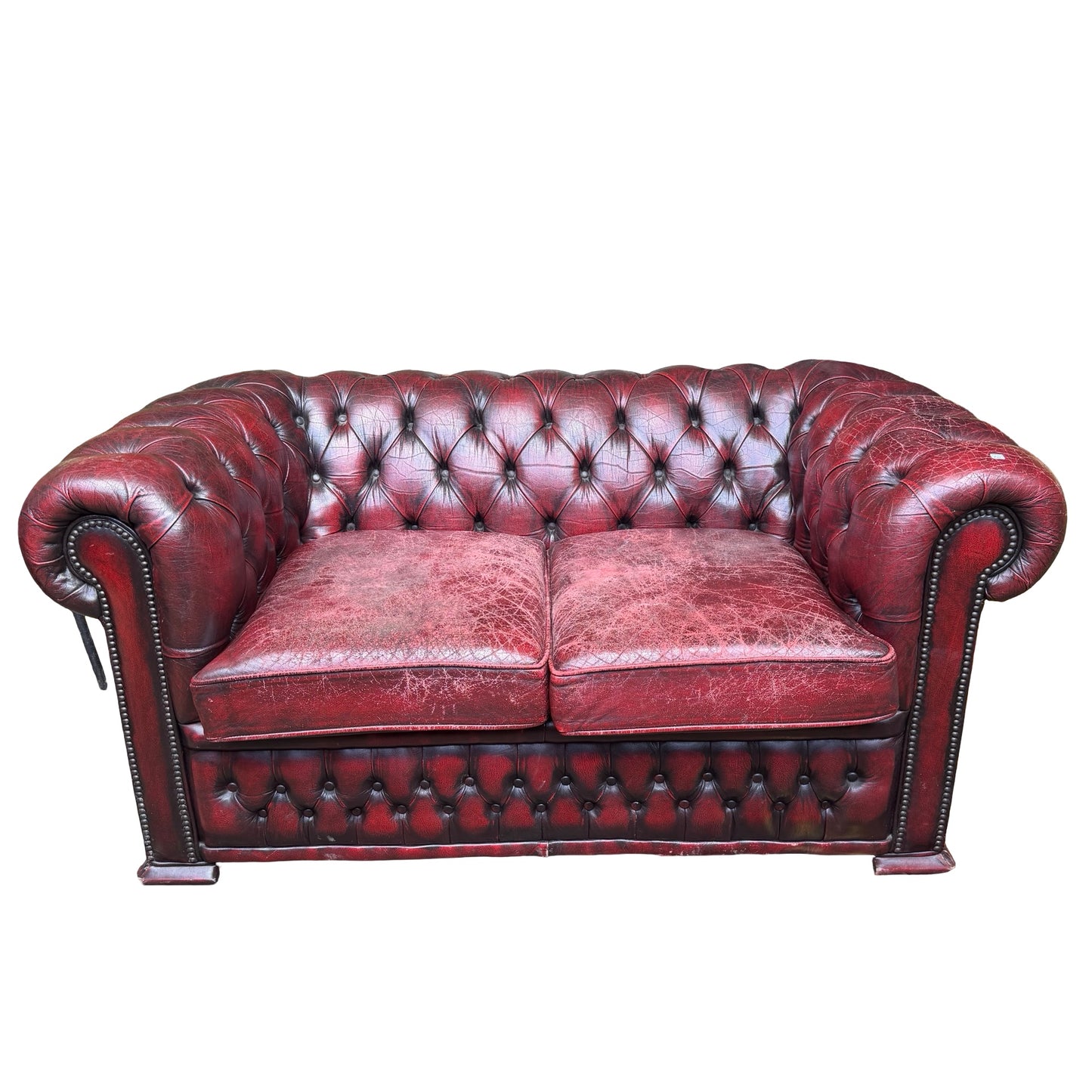 Vintage Oxblood Leather 2 Seater Chesterfield Style Button Backed Sofa