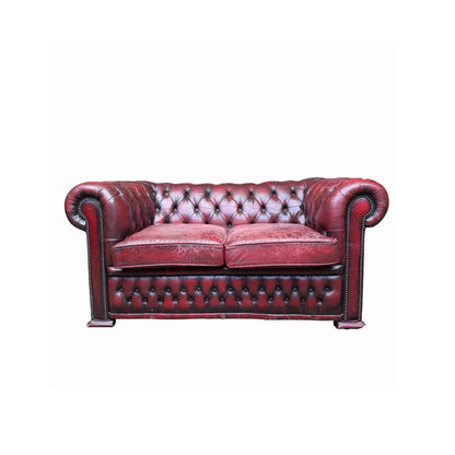 Vintage Oxblood Leather 2 Seater Chesterfield Style Button Backed Sofa