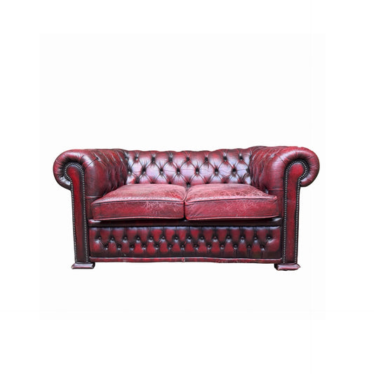 Vintage Oxblood Leather 2 Seater Chesterfield Style Button Backed Sofa