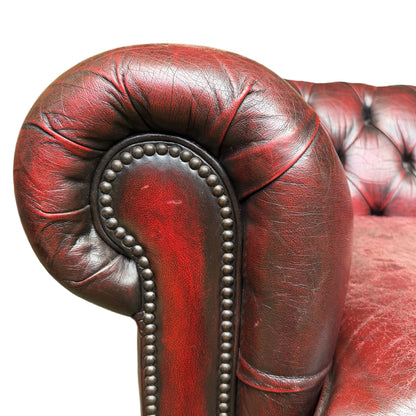 Vintage Oxblood Leather 2 Seater Chesterfield Style Button Backed Sofa