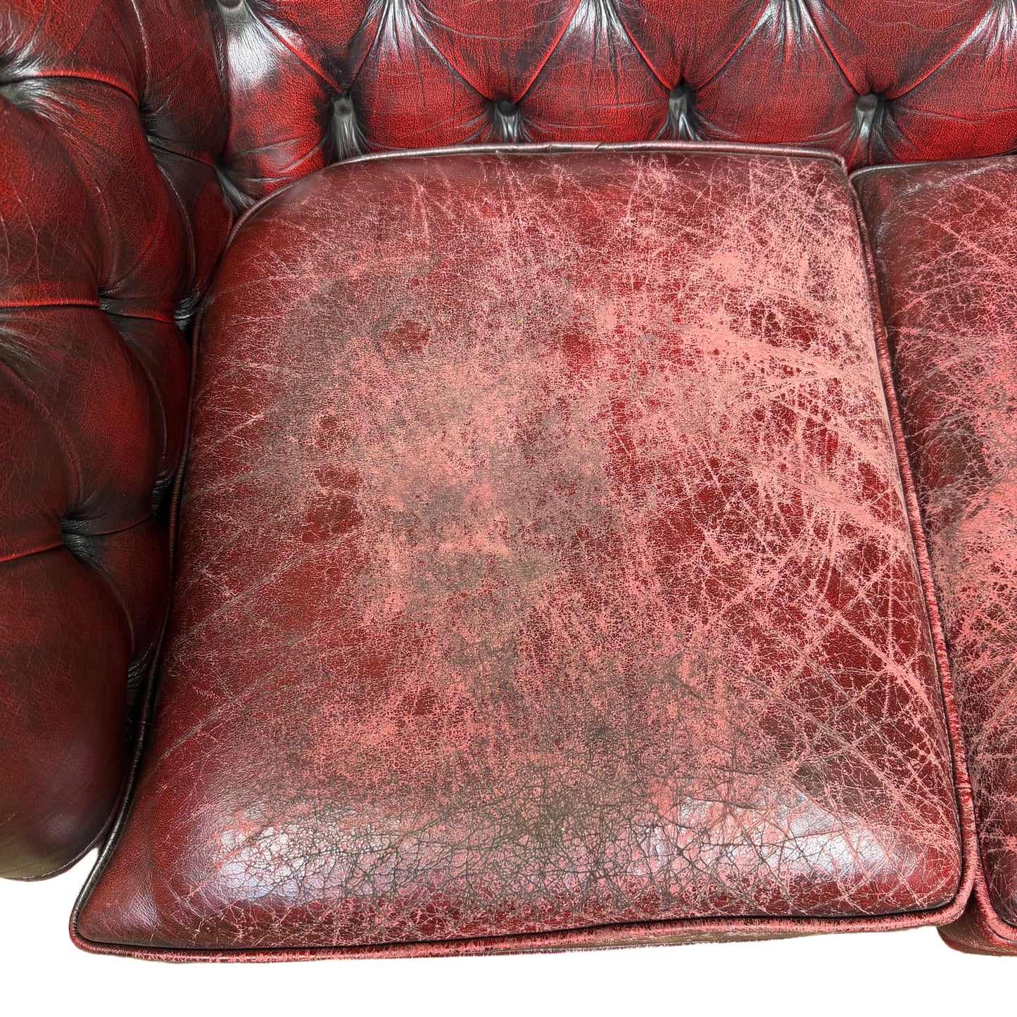 Vintage Oxblood Leather 2 Seater Chesterfield Style Button Backed Sofa
