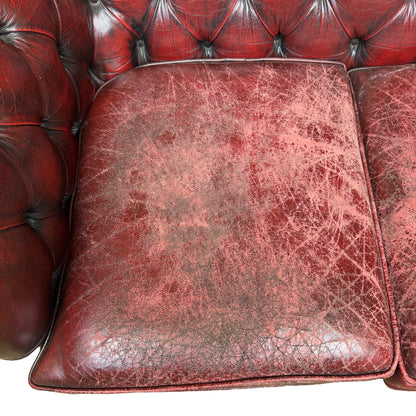 Vintage Oxblood Leather 2 Seater Chesterfield Style Button Backed Sofa