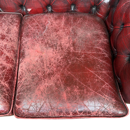 Vintage Oxblood Leather 2 Seater Chesterfield Style Button Backed Sofa