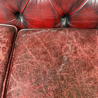 Vintage Oxblood Leather 2 Seater Chesterfield Style Button Backed Sofa