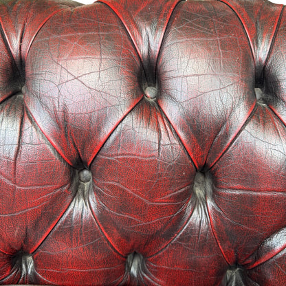 Vintage Oxblood Leather 2 Seater Chesterfield Style Button Backed Sofa