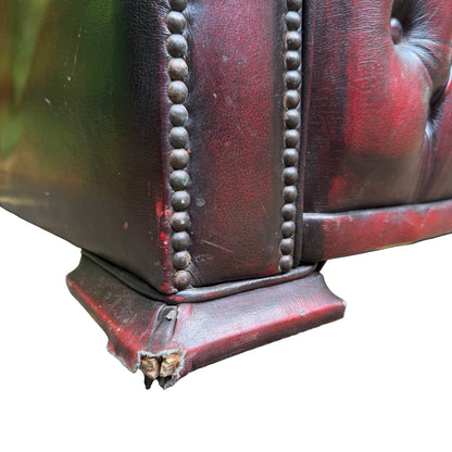 Vintage Oxblood Leather 2 Seater Chesterfield Style Button Backed Sofa