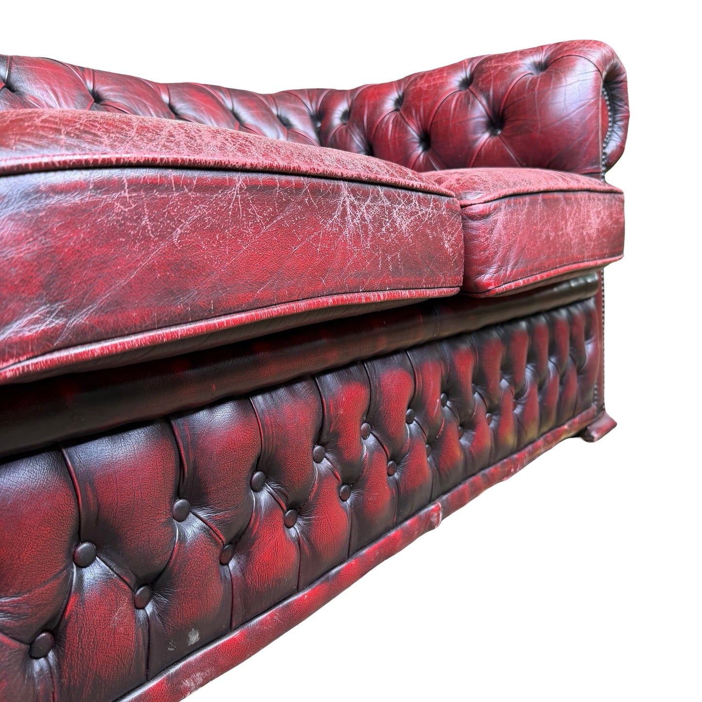 Vintage Oxblood Leather 2 Seater Chesterfield Style Button Backed Sofa
