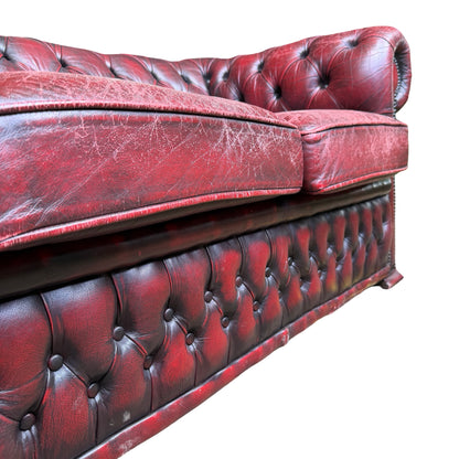 Vintage Oxblood Leather 2 Seater Chesterfield Style Button Backed Sofa