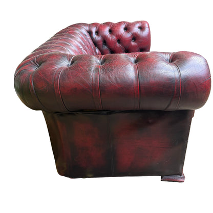 Vintage Oxblood Leather 2 Seater Chesterfield Style Button Backed Sofa