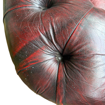 Vintage Oxblood Leather 2 Seater Chesterfield Style Button Backed Sofa