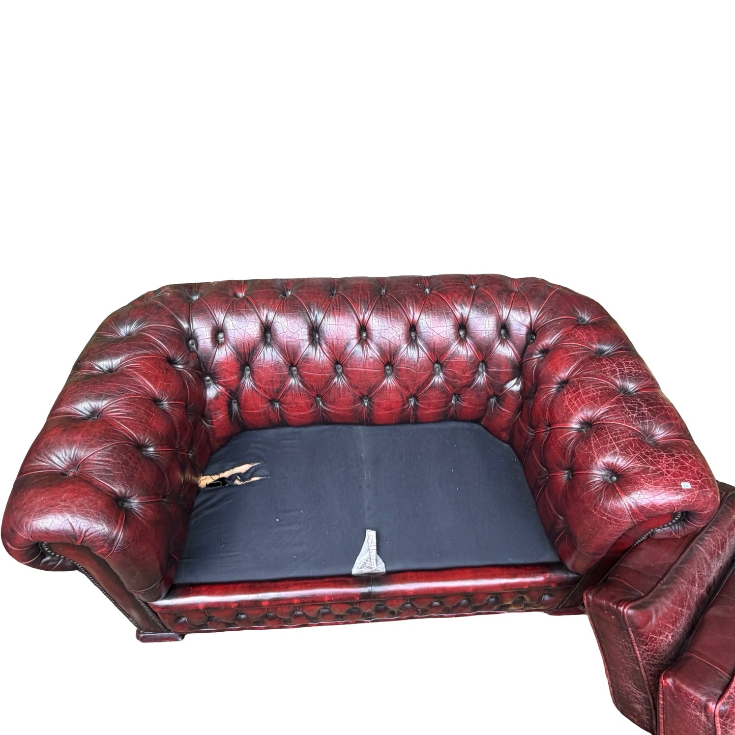 Vintage Oxblood Leather 2 Seater Chesterfield Style Button Backed Sofa