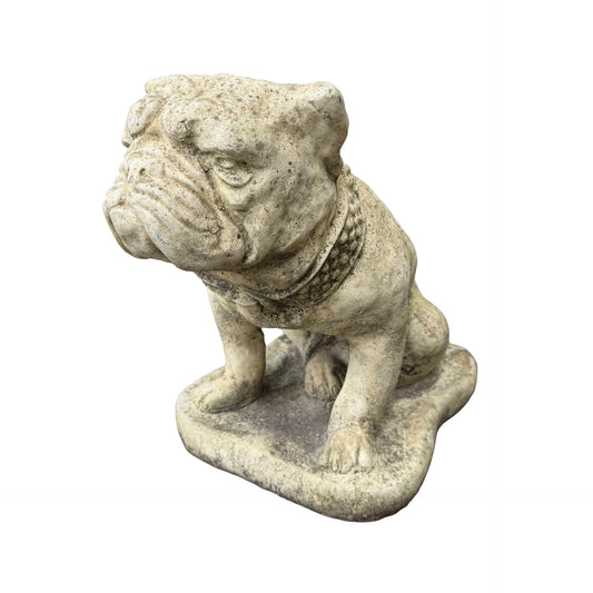 Vintage Weathered Reconstituted Stone Bulldog Garden Statue 39cm