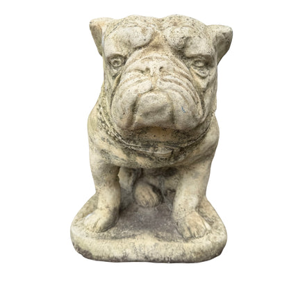 Vintage Weathered Reconstituted Stone Bulldog Garden Statue 39cm